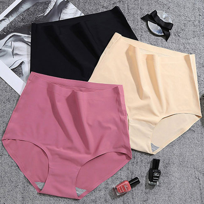 

Women's Panties Women's Seamless Panties Large Sizes Summer Sexy Ultra-thin Cool Ice Silk Traceless Panties High Waist Underwear Plus Size 230414, Pink black purple
