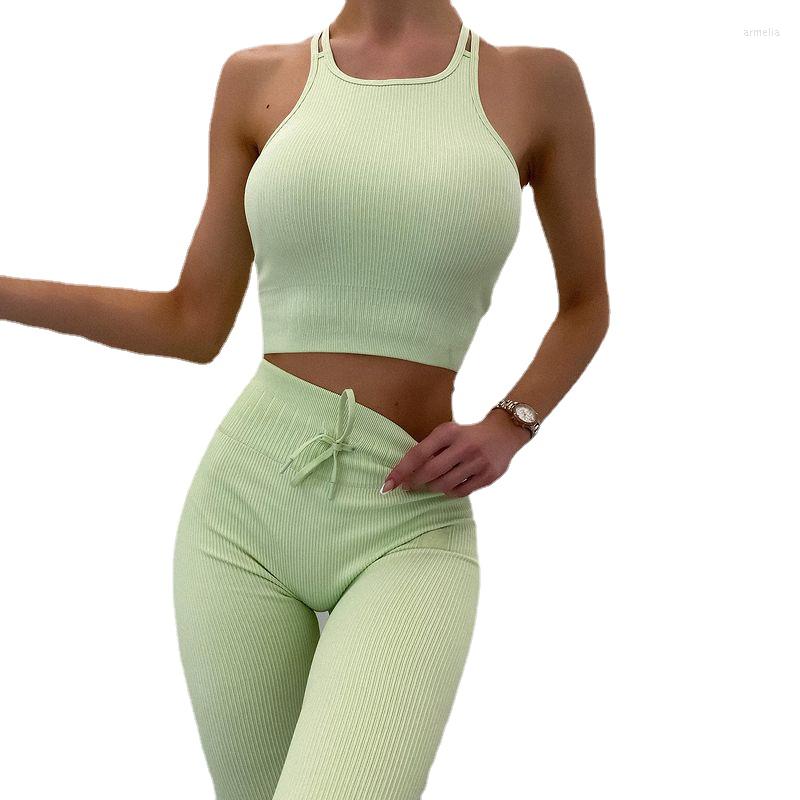 

Active Pants Casual Solid Color Yoga Suit Turtleneck Double-Shoulder Strap Bra Tight Trousers Sports Fitness Women' Clothing, Yellow
