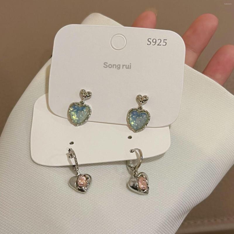

Stud Earrings Pink Blue Color Sweet Heart-shaped Dangle For Women Girls Simple Delicate Heart Geometric Ear Buckle Jewelry