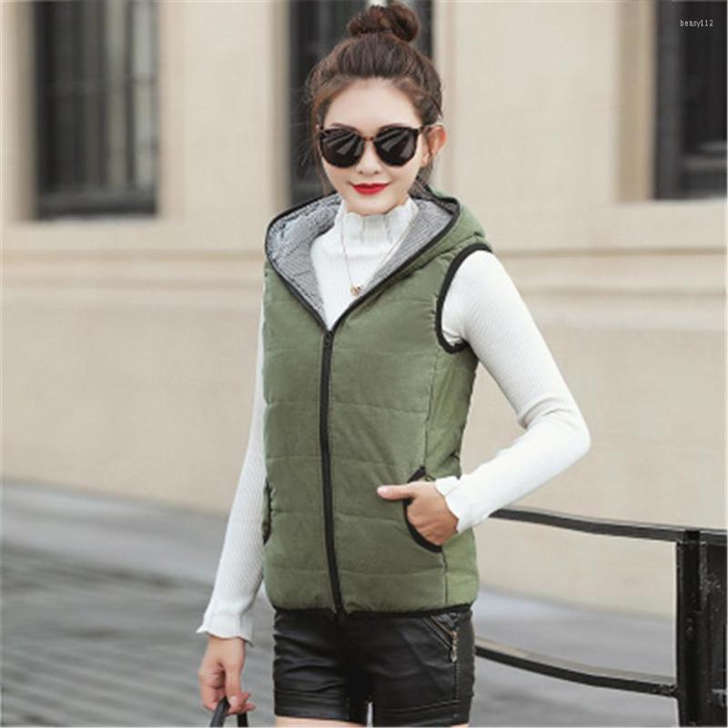 

Women's Vests 2023 Korean Fashion Autumn Winter Women Vest Cotton Hooded Casual Slim Waistcoat Female Sleeveless Jacket Tops ZY4946, Black