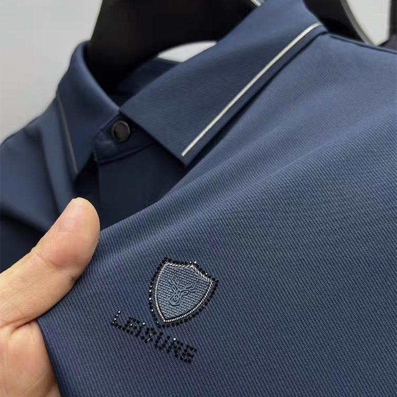 

Men's T Shirts Lengan Panjang Bordir Tanduk Kelas Tinggi Semi Dan Musim Gugur Sutra Es Mewah Mulus Kaus POLO Pria Kerah Atas, Black