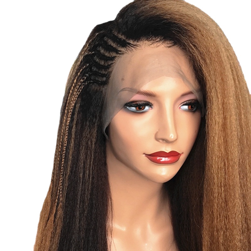 

Hot Natural 28 Inch Soft Ombre Blonde Yaki Kinky Straight Hair Wig for Women Natural Hairline Kinky Straight Wig with Afro Baby Hair, Ombre blonde1b30