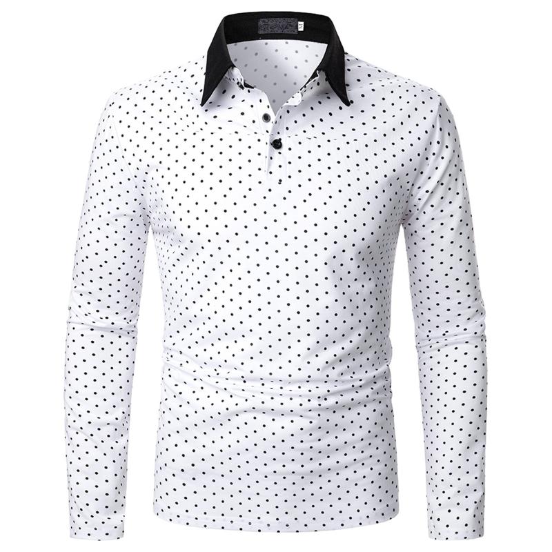 

Men's Casual Shirts Polka Dot Fashion Lapel Autumn Winter Long Sleeve Cotton Man 2023 Brand Tops Streetwear, White