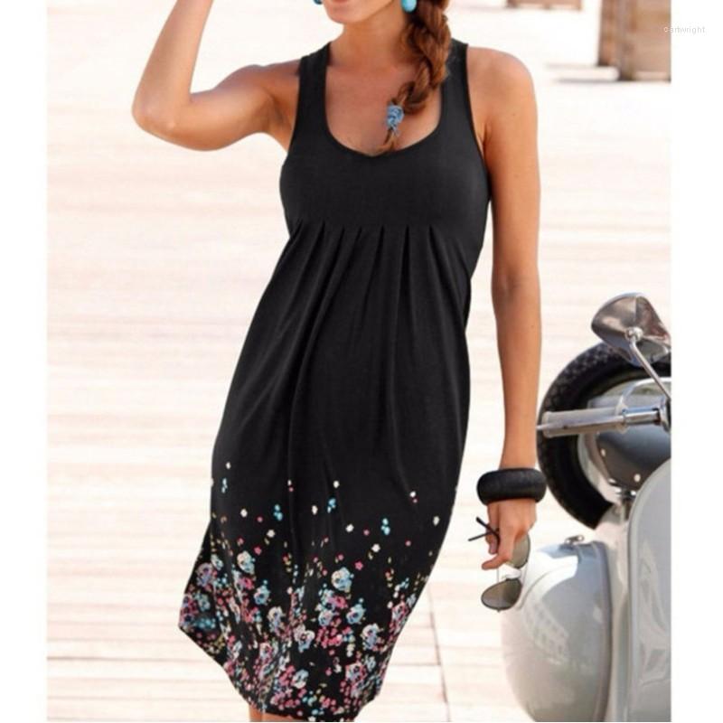 

Casual Dresses 5XL Print Women 2023 Sleeveless Summer Ladies Black Loose Dress Boho Beach Vestidos De Fiesta