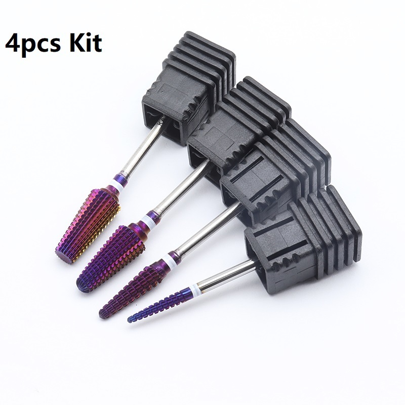 

Nail Art Equipment 4pcs Kit Purple Pro Whole Carbide Nail Drill Bits Nail Art Electric Drill Machine Files Nail Art Tools cut and polish 230413