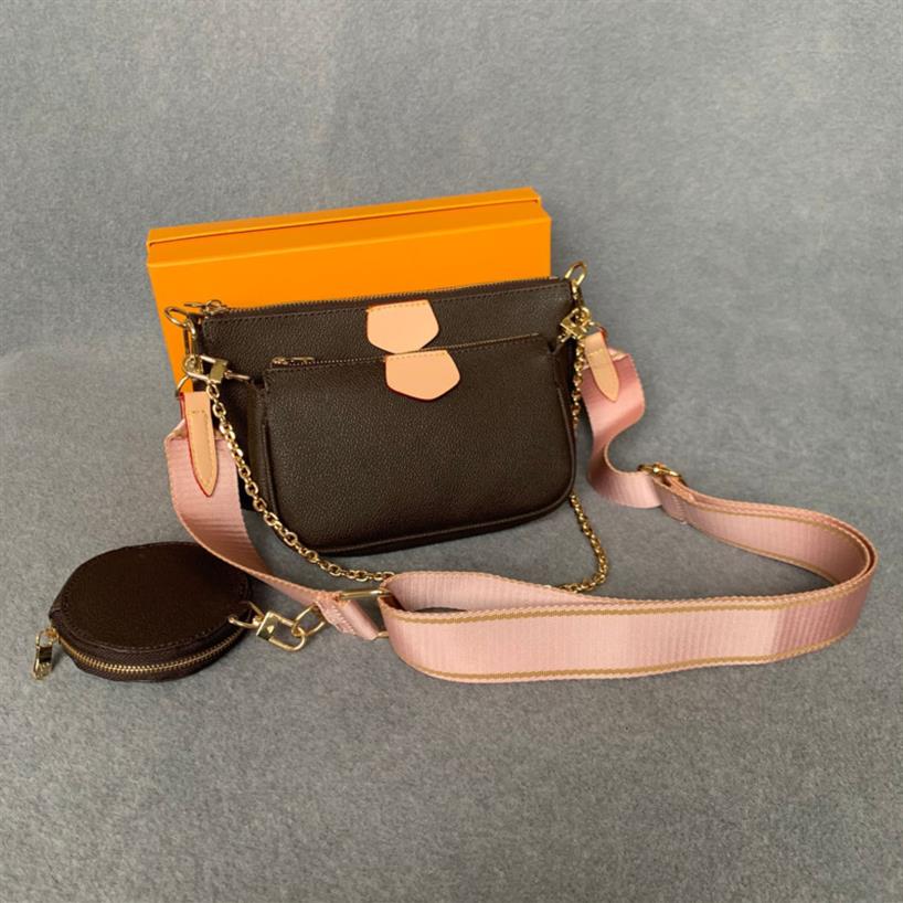 

Bag Women Favorite Genuine Leather Multi Accessoires Purses Flower Mini Pochette 3pcs Crossbody Shoulder Bags246H, Black