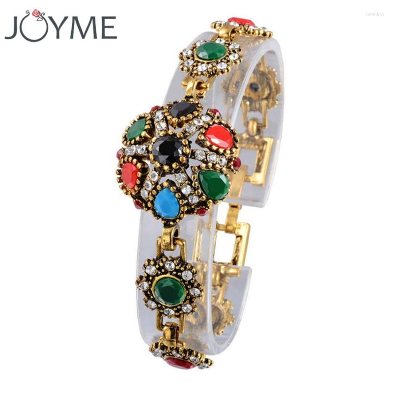 

Charm Bracelets Fashion Turkey Jewelry Unique Vintage Look Tibet Alloy Gold Colorful Resin Bracelet For Women Gift
