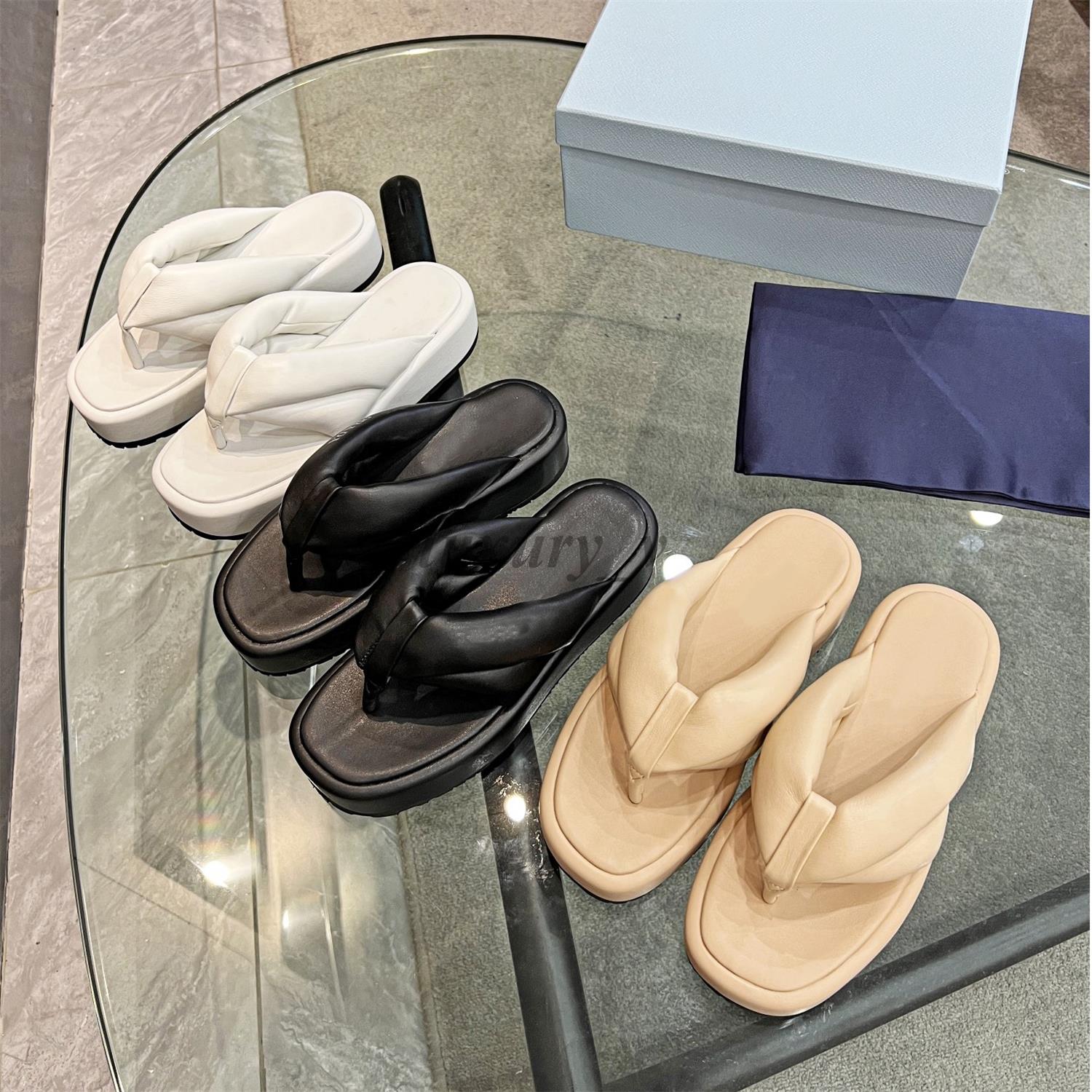 

Nappa Slippers Designer Women Slides Summer Flip Flops Soft Leather Monolith Sandals Platform Rubber Slide Classic Summer Flats Solid Pattern Slipper