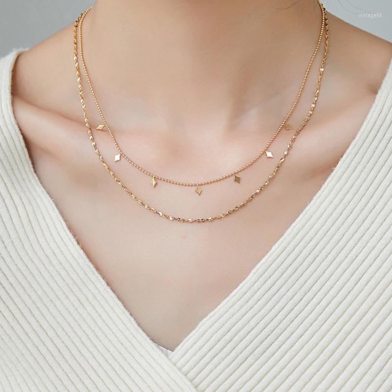 

Chains Rhombus Necklace For Women Girls 2-layer Gold Color Pendant Titanium Steel Charm Clavicle Chain Jewelry Gift Wholesale(GN802)