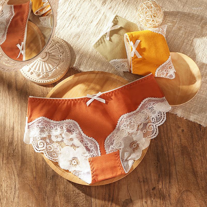 

Women's Panties Women's Cotton Underwear Plus Size Bow Sexy Lace Underpants Mid Waist Hollow Out Briefs Female Lingerie, Skin