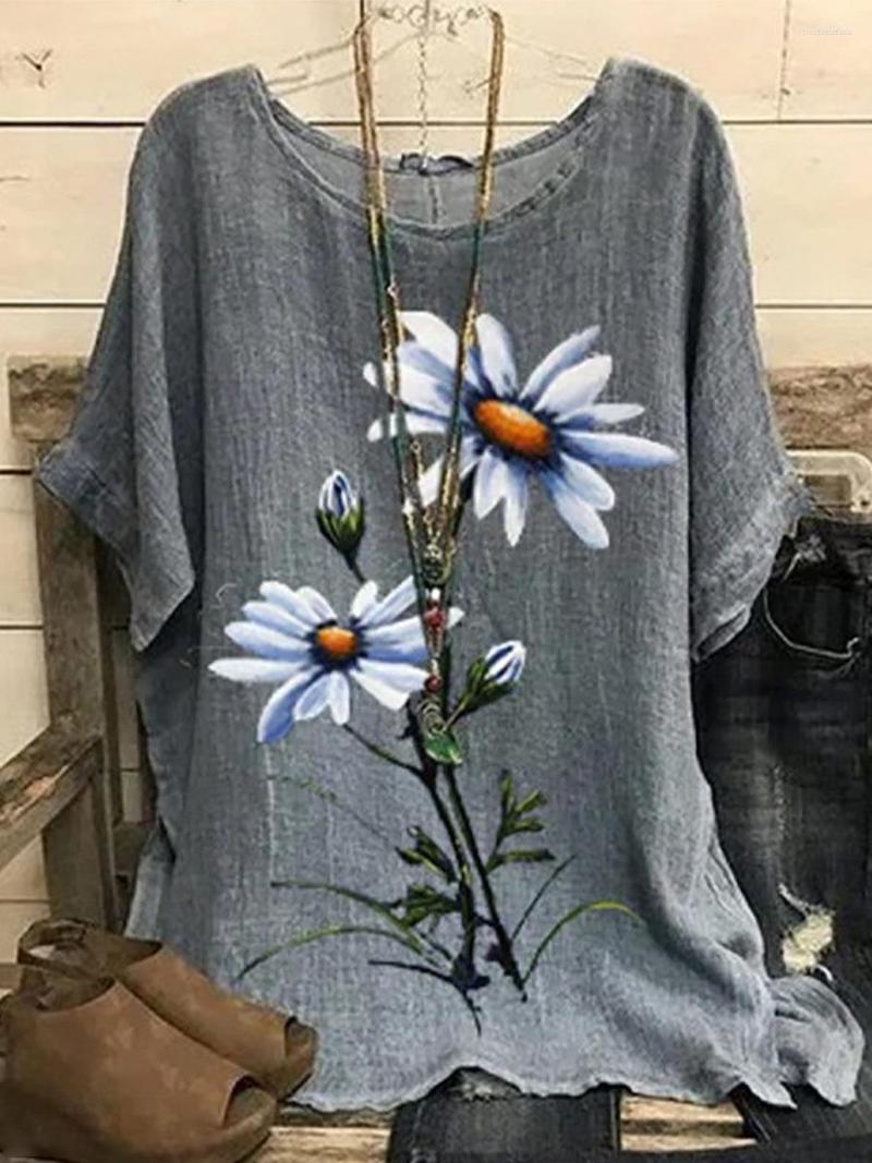 

Women's T Shirts Floral Printing T-shirt Elegant Short Sleeve Summer Round Neck Slim Pullover Loose Tops Women's Everyday Retro Tee, Black