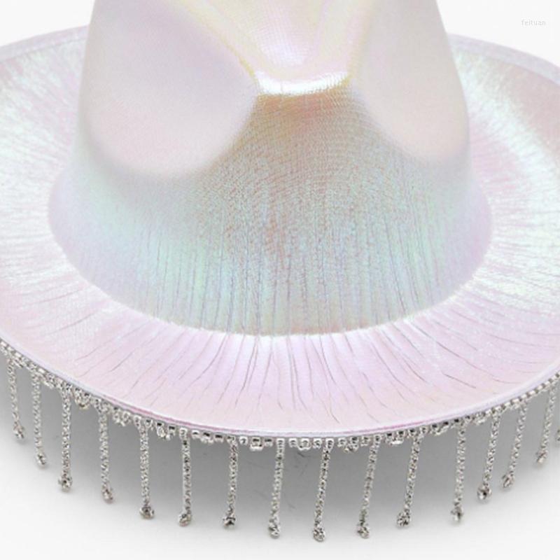 

Berets M2EA Bride Cowboys Hat Tassel Rhinestones Bachelorette Party For Bridal Cowgirl, White
