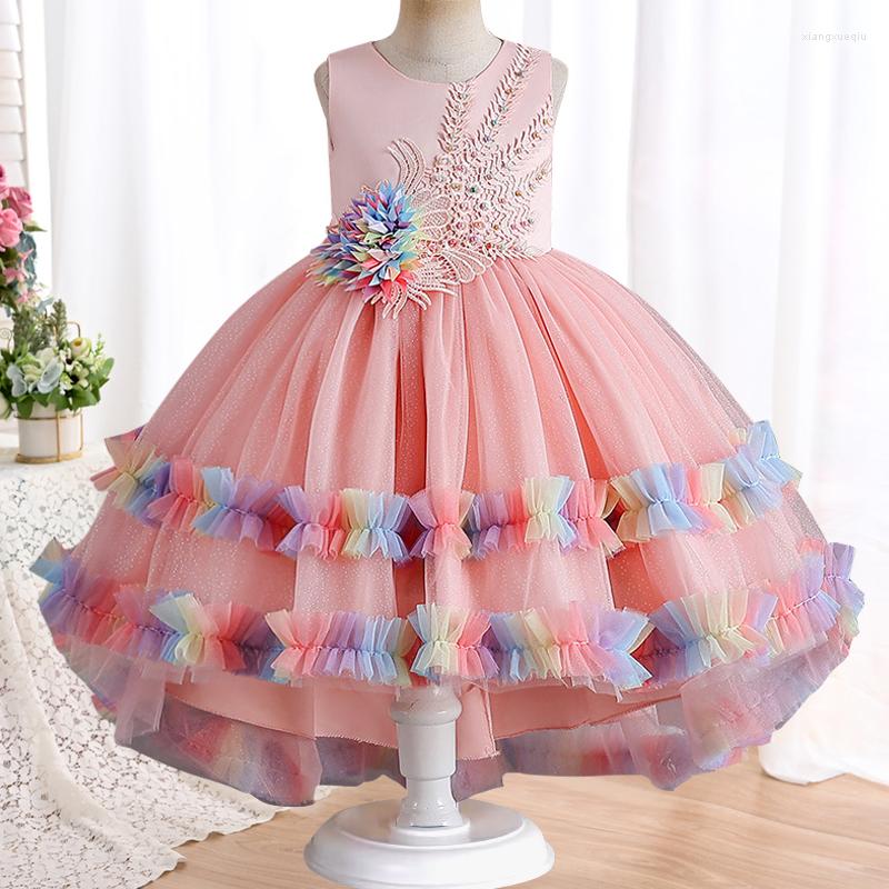 

Girl Dresses Girls' Color Sleeveless Trailing Princess Skirt Pearl Embroidery Wedding Dress Banquet Host Fashion High-end, Picture shown