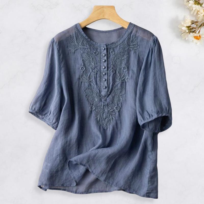

Women's Blouses Cotton Linen Wear-resistant Chic Summer Woman Blouse Anti-wrinkle Ladies Top Short Sleeve Daily Life, Blue