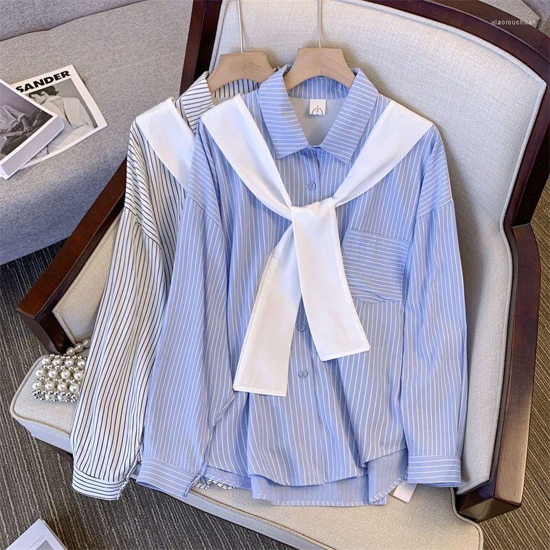 

Women's Blouses EBAIHUI Women Striped Print Shirt Korean Long Sleeve 2023 Vintage Female Streetwear Loose Blouse Chic Blusas Shirts, White