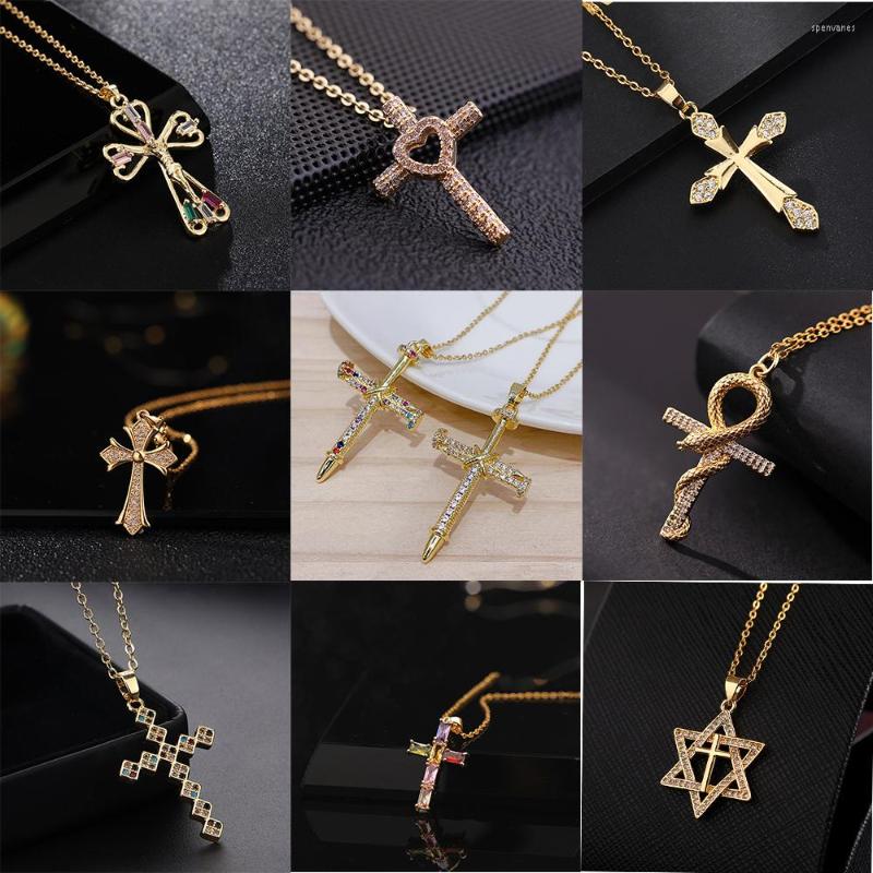 

Chains Hiphop Cross Pendant Necklace For Women Jewelry Female Statement Men Iced Out Chain Wholesale Gold Color Jewellery