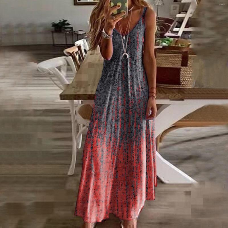 

Casual Dresses Boho Maxi For Women Summer 2023 Pringting Sleeveless Sundress V Neck Beach Bohemian Ladies Long Vestidos, Blue-d