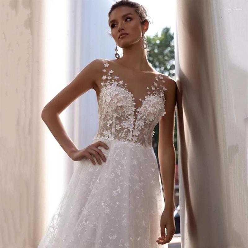 

Party Dresses Princess Romantic Bride Dress Sleeveless Appliques Back Zipper Wedding 2023 3D Flowers Train Vestido De Novia, Gray