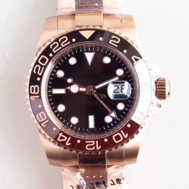 

St9 Steel 40MM Automatic Black Dial Watch High Grade Men Wristwatches Mens Watches With Rose Everose Gold Stainless Steel Bracelet Luminous Dot Hour