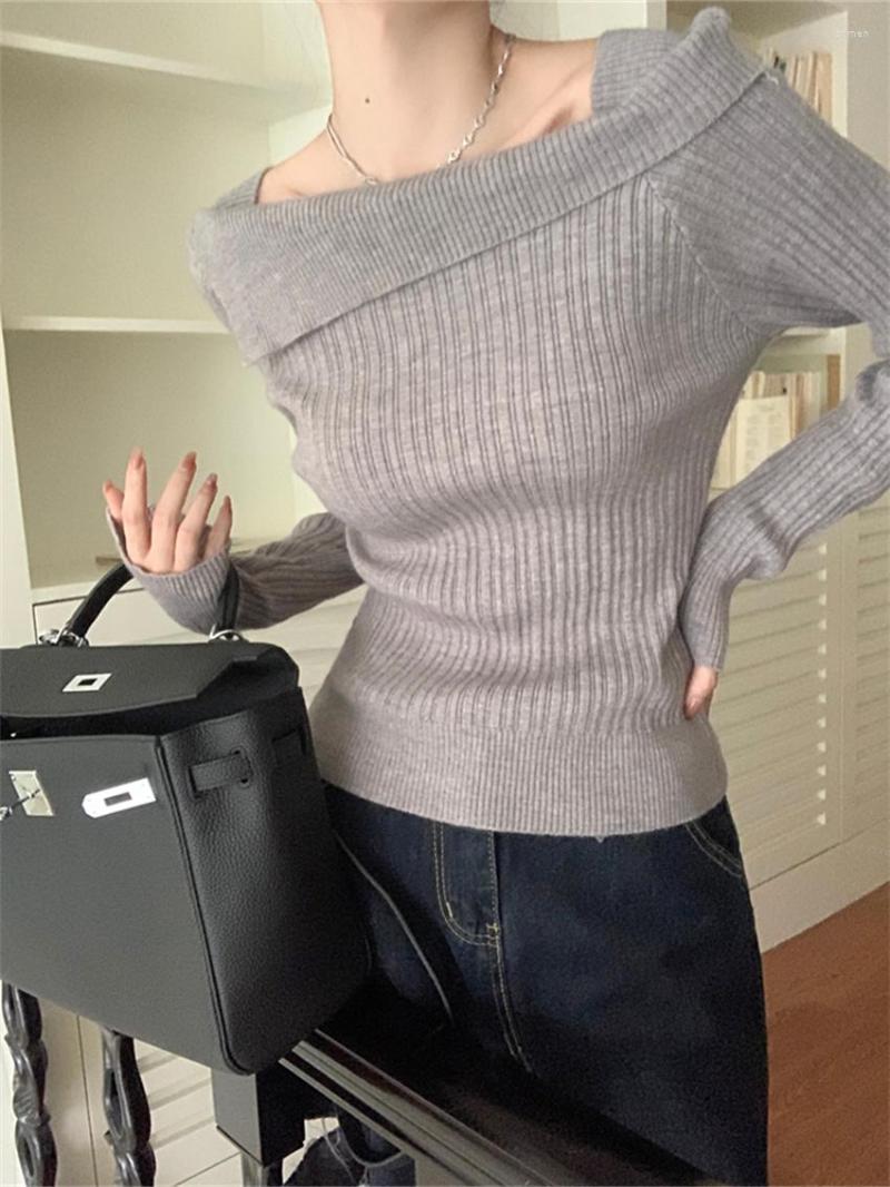 

Women's Sweaters Alien Kitty Slim-Fit Slash Neck Women Chic Knitted Winter High Street Elegant Office Lady Pullovers Bottoming Warm, Black