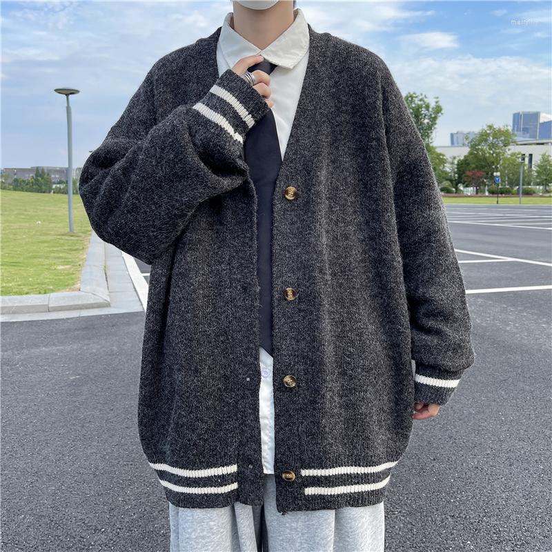 

Men's Sweaters Loose Sweater Harajuku Hop Streetwear Knitted Retro 2023 Hip Korean Pullover Knitwear Cardigan British Academic Tops, 1grey