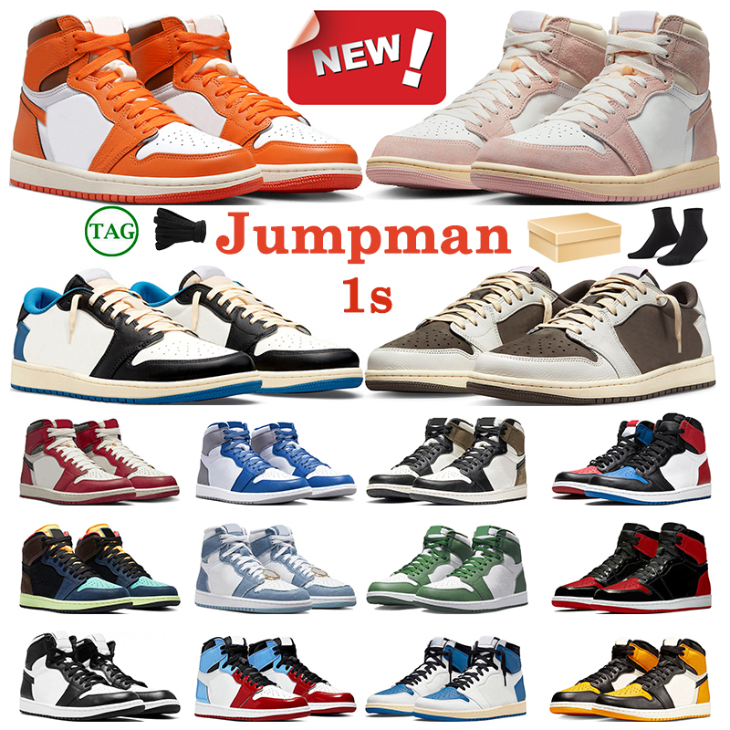 

with box jumpman 1 basketball shoes 1s mens sneakers Black Phantom Washed Pink Lucky Green Lost and Found Travis Scotts Bio Hack womens trainers sports, Panda