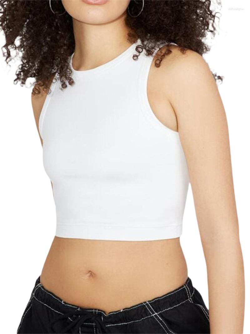 

Women's Tanks Women Solid Color Tank Tops Crew Neck Sleeveless Vests Summer Slim Fit Exposed Navel Crop Streetwear, Orange
