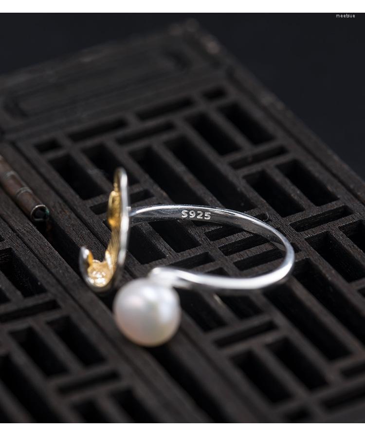 

Cluster Rings S925 Sterling Silver Trendy Ginkgo Leaf Open Ring Female Retro Chinese Style Personality