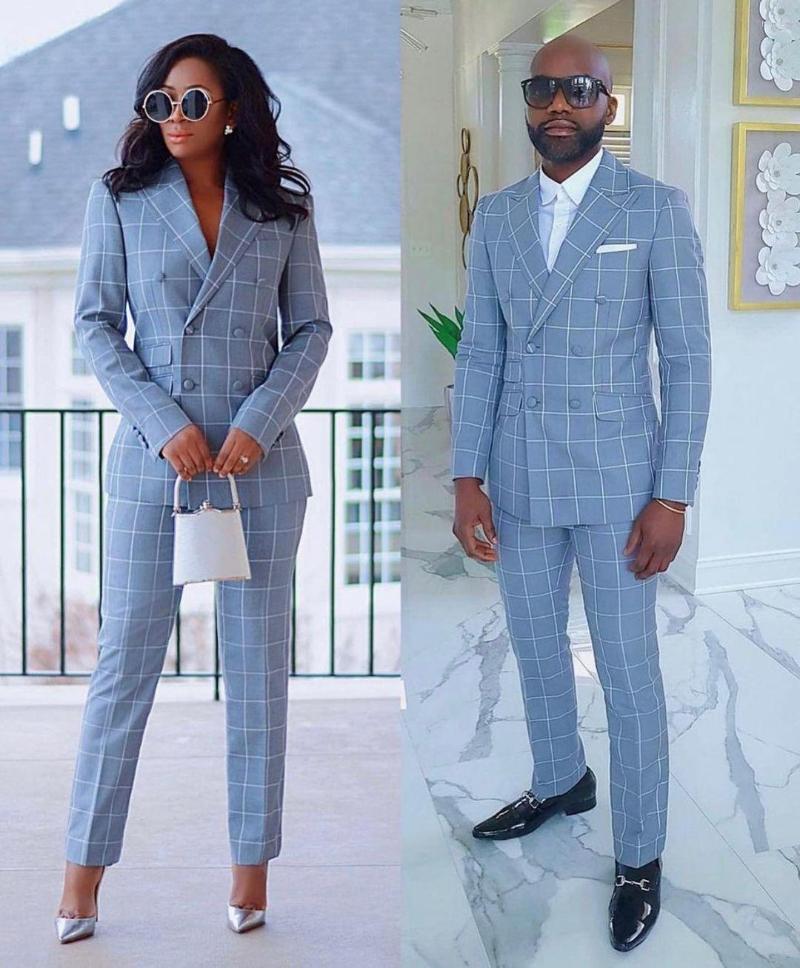 

Men's Suits Double Breasted Suit Men Sky Blue Check Wedding Blazer Sets Slim Fit Custom Homme Groom Party Elegant Dress 2 Pieces(Coat Pants)