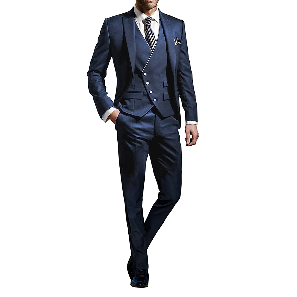 

White Men Wedding Suits Groom Wear Peak Lapel Wedding Groom Tuxedos Business Party Suit 3 Pieces (Jacket+Vest+Pant)Costume Homme, Blue