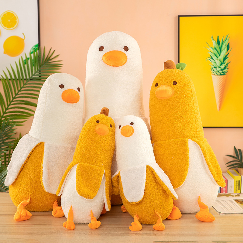 

New cartoon cute banana duck plush toy girl accompany sleeping doll birthday gift, White