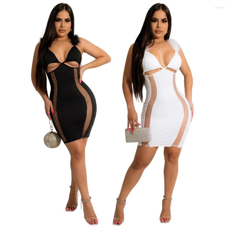 

Casual Dresses Elegant Women Solid V Neck Slip Slim Sleeveless Backless Hollow Out Mesh See-Through Bodycon Sexy Party Club Mini Short, White