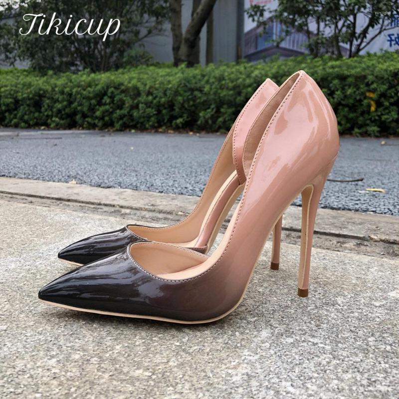 

Dress Shoes Tikicup Women D'Orsay Patent Pumps Gradient Nude Black Pointed Toe Stilettos Ladies Slip On High Heels Customize, 10cm