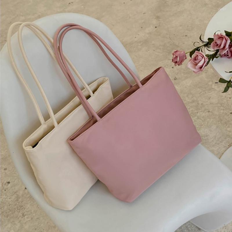 

Evening Bags Women Single Shoulder Bag Solid Color Large Capacity Nylon Female Tote Summer Leisure Simple Versatile Ladies Handbag, Beige