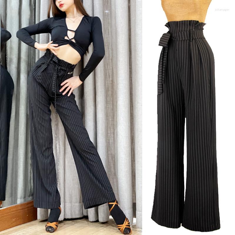 

Stage Wear Latin Dance Pants For Women Adult National Standard Wide-Legged Trousers Professional Samba Tango Salsa Clothing, Blue