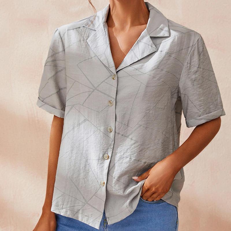

Women's Blouses Spring Summer Button T-Shirt Fashion Print Single-breasted Shirts V-Neck Breathable Simple European Temperament Female, Khaki
