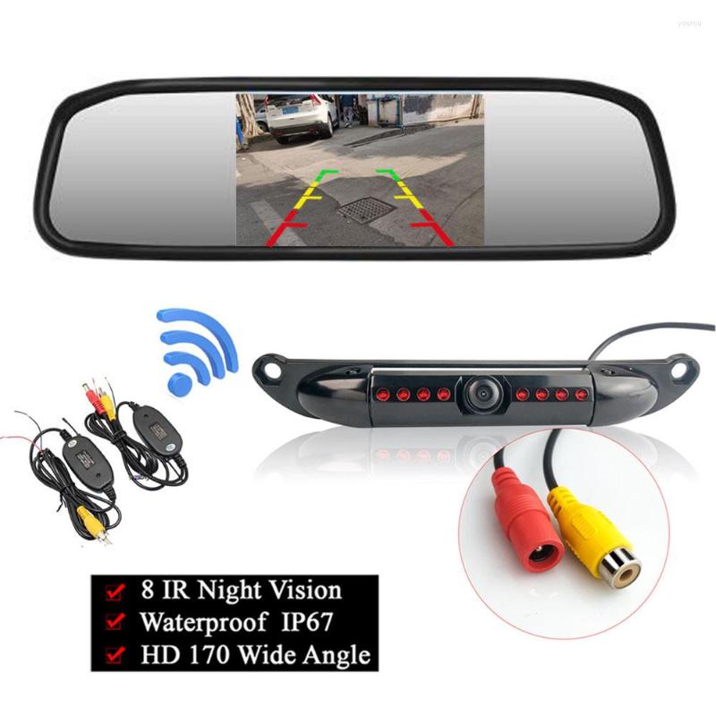 

Wireless Transmitter And Receiver Short License Plate Night Vision Infrared Rear View Camera For Car 5 Inch HD Monitor
