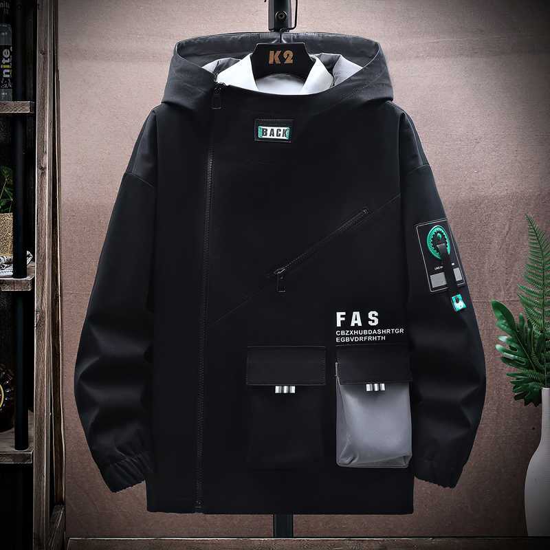 

Men's Jackets New 2023 Streetwear Hooded Coats Spring Autumn Hip Hop Harajuku Youth Windbreaker Overcoat Loose Tops Clothing, Black