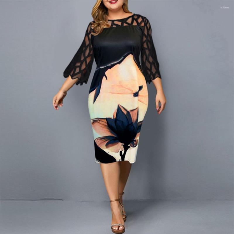 

Plus Size Dresses Womens Printed Bodycon Midi-Dress Elegant Evening Cocktail Party Dress Print Midi  - 5XL, Black