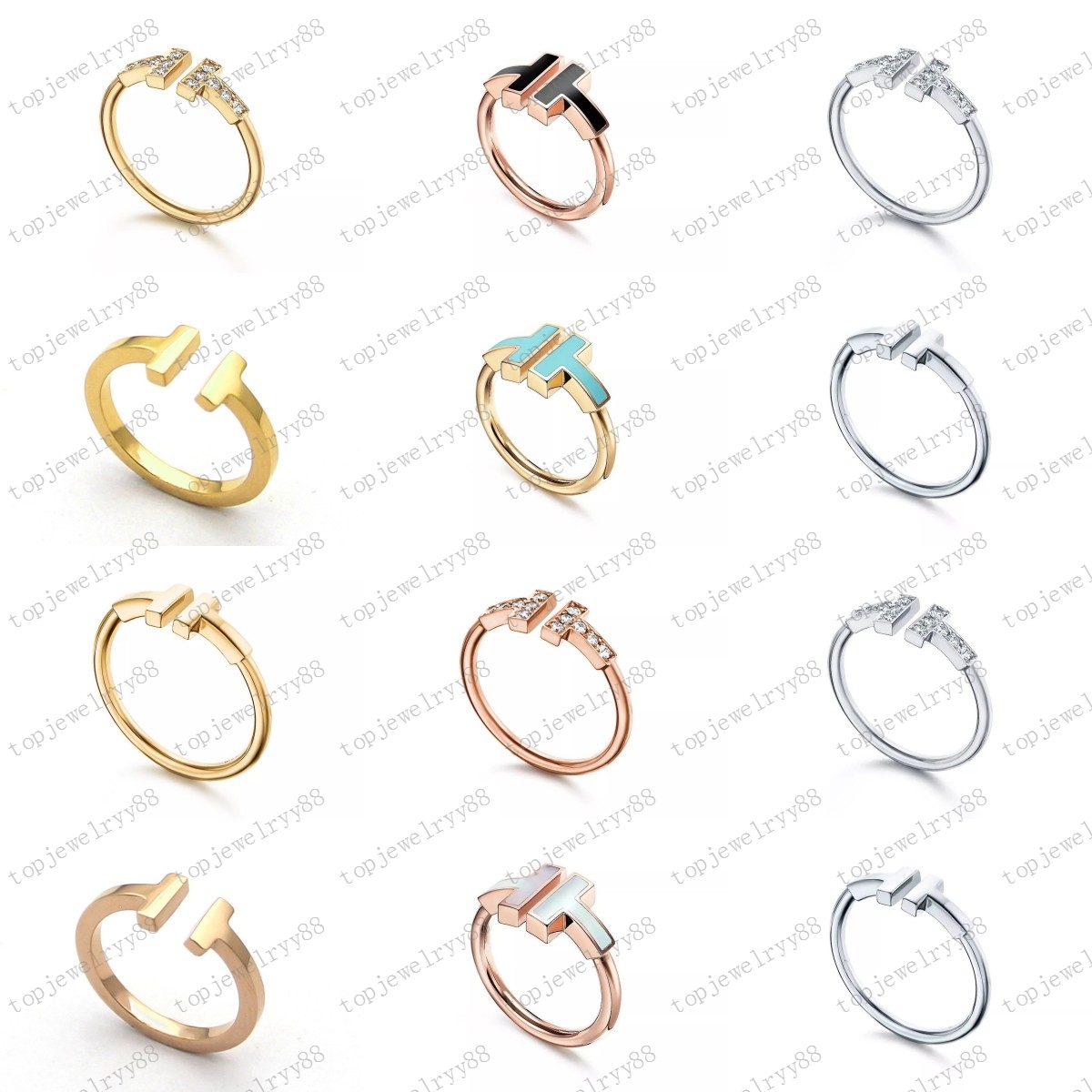 

Double T-shape Band Rings Opening 925 Sterling Silver Diamond Pearl Oyster Ring Designers Classic Woman Luxury Jewelry with Original Bag for gift