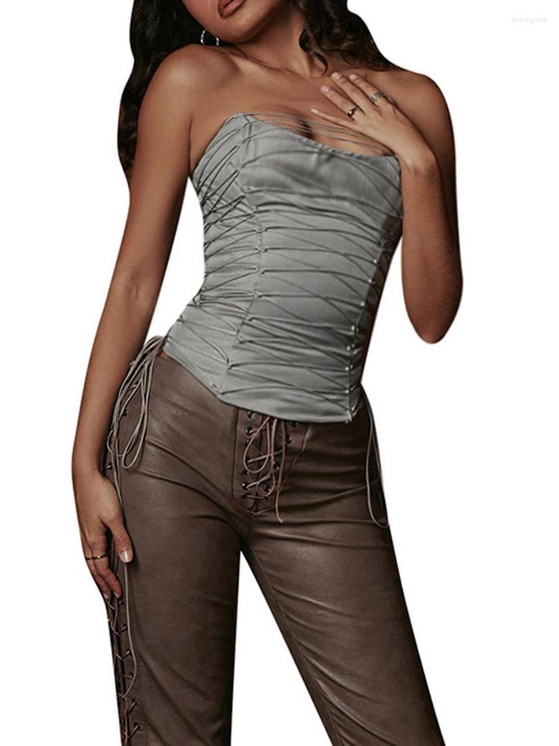 

Women' Tanks Women Fashion Wild Tube Tops Solid Color Strapless Cross Wrap Chest Tank Summer Slim Fit Backless Crop Streetwear, Gray