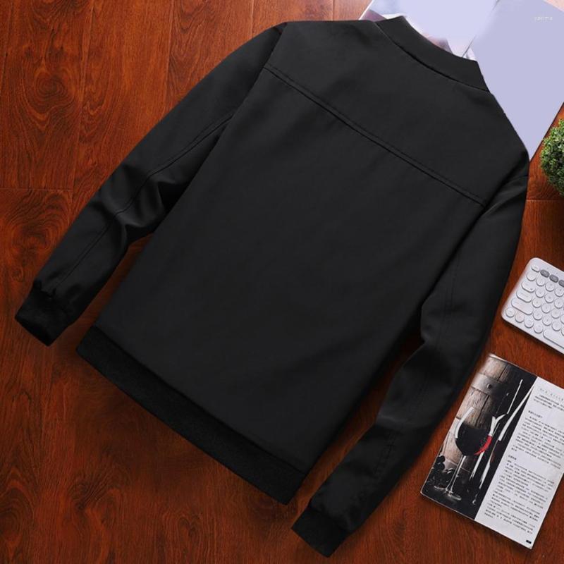 

Men's Jackets Trendy Casual Jacket Plaid Lining Anti-pilling Men Coat Mid-aged Thin Type Solid Autumn Outerwear, Black