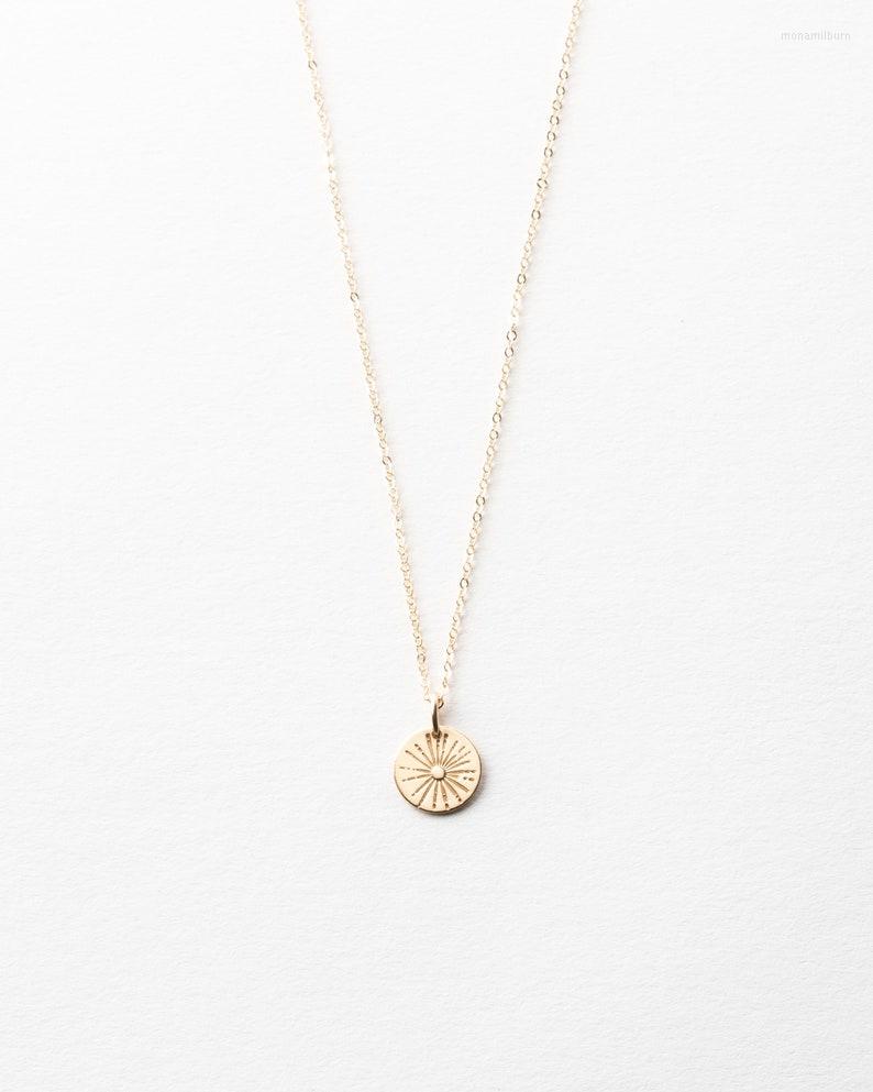 

Chains Sunbeam Necklace Small Sun Round Inspirational Hand Stamped