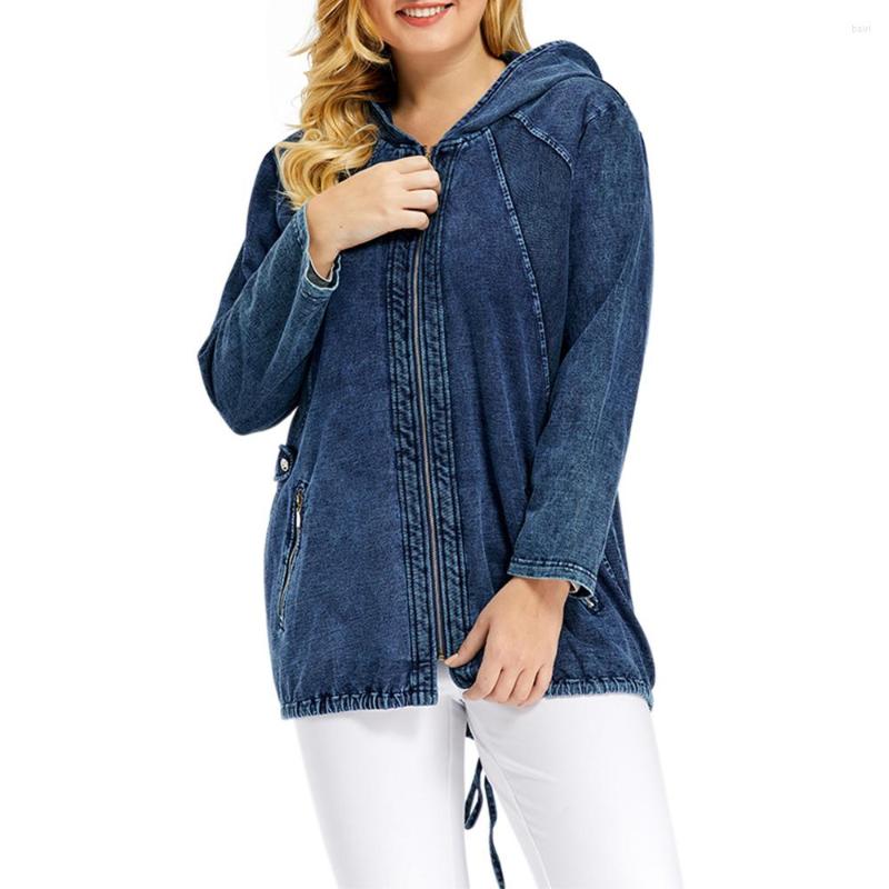 

Women's Jackets Women's Denim Hooded Jacket Autumn Chic Elegant For Chubby Women Cotton Knitted Loose, Blue