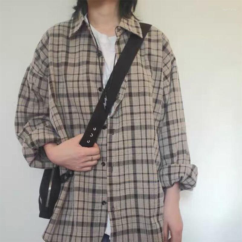 

Women's Jackets Retro Plaid Women Harajuku Unisex All-match Basic Teens Checkered Shirts Outwear Spring Single Breasted Couples Coats, White