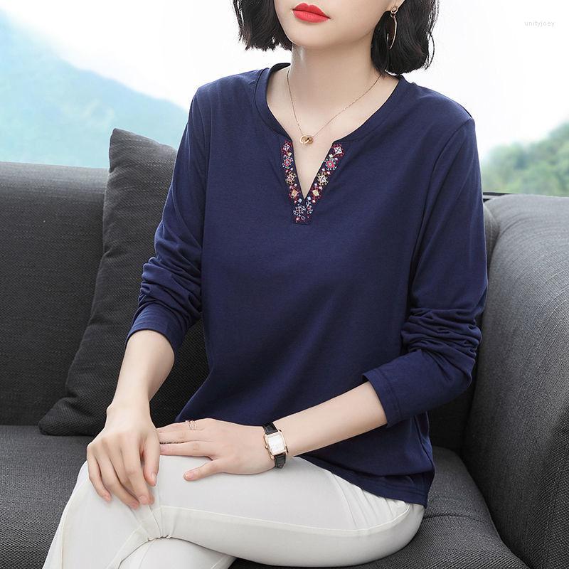 

Women's T Shirts 2023 Spring Fashion Shirt Woman V Neck Long Sleeve T-shirt Korean Style Women, Rd