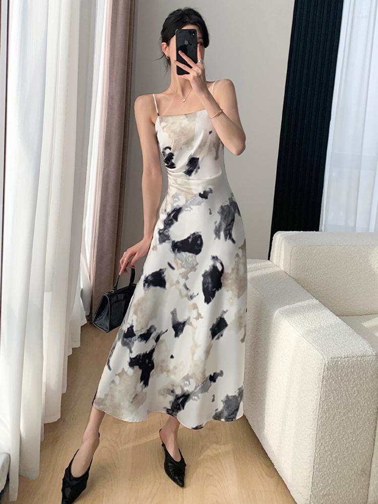 

Casual Dresses Vintage Print Sexy Sleeveless Spaghetti Strap Party Fashion One Piece Bodycon Midi Dress For Women Elegant Prom Robe Summer, Beige