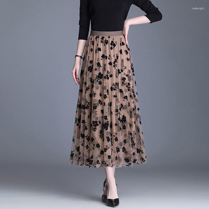 

Skirts 2023 High Waist Long Mesh Skirt Tulle Women Spring Summer Elastic Pleated A-line Female Midi, Black
