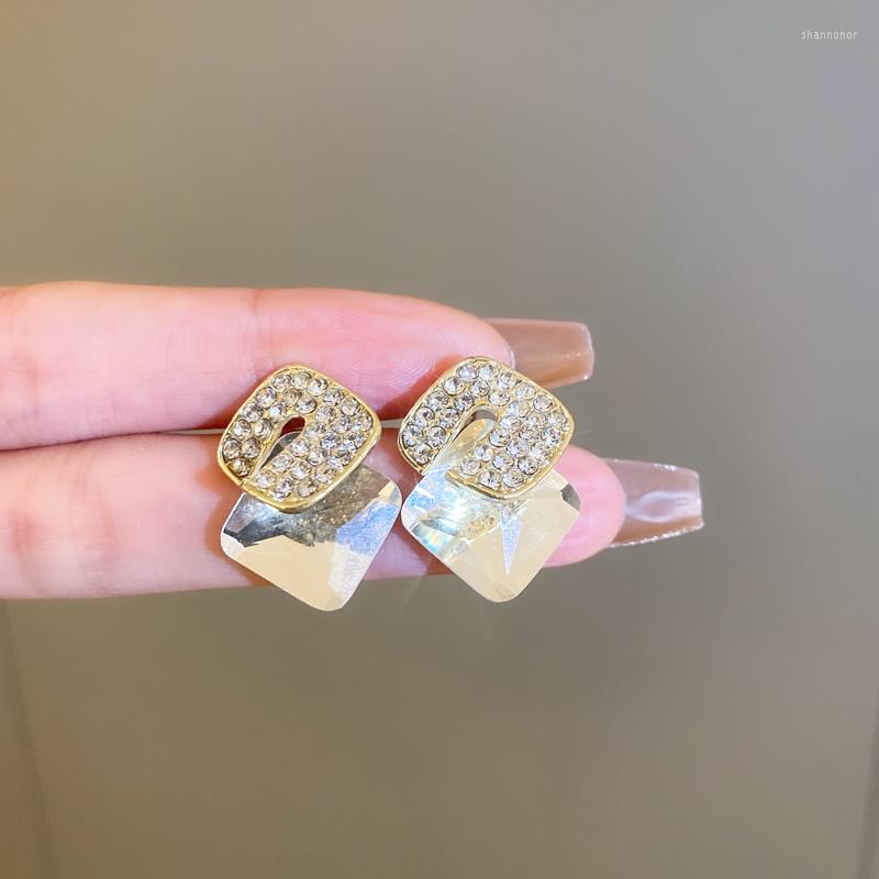 

Stud Earrings DREJEW Glittering Rhinestones Geometric Letters Sweet Romance Heart Shape Piercing Studs Valentine's Birthday Gift