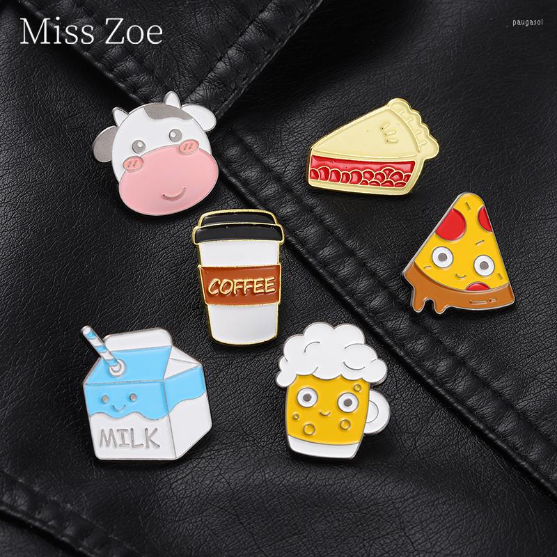 

Brooches Kawaii Milk Toast Enamel Pins Custom Coffee Beer Sandwich Pizza Food Backpack Cartoon Cows Badges Gifts For Kids Jewely